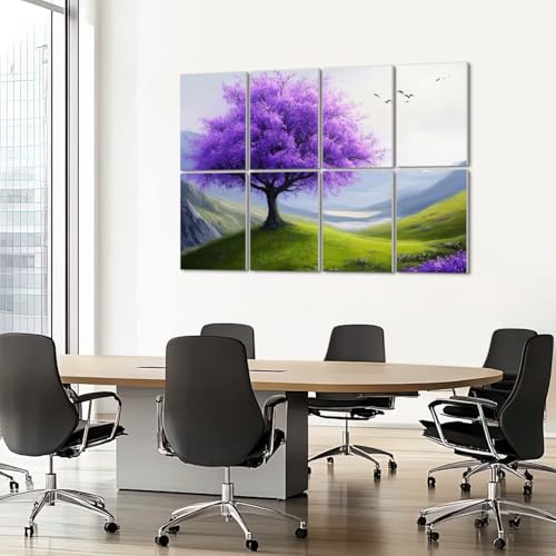 8 Pack paneles acústicos artísticos para absorción de sonido con diseño abstracto paisajes modernos, montañas distantes, pájaros y cielo nublado, para estudios de grabación y oficinas, tamaño total 48"x32" miniatura 7