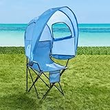 BrylaneHome Outdoor Oversized Canopy Tent Camp Chair Shade Folding Cupholder Zip Windows Storage Carrying Case Beach Yard Trip- Weight Capacity 350LB - Pool