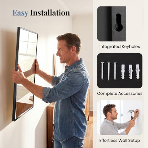 Image of NEWBULIG 30 inch x 48 inch Black Rectangle Bathroom Mirrors for Wall, Morden Wall Mirror with Metal Frame, Tempered Glass, Vanity Mirror for Over Sink, Entryway, Living Room, Anti-Rust