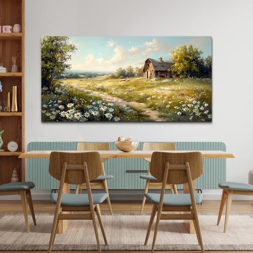 KELIYUAN Large Wall Art For Living Room Canvas Wall Decor For Bedroom Office Wall Decoration Vintage Country Field Landscape Painting Framed Pictures Artwork Room Mural Aesthetic Home Decor 30"x60"