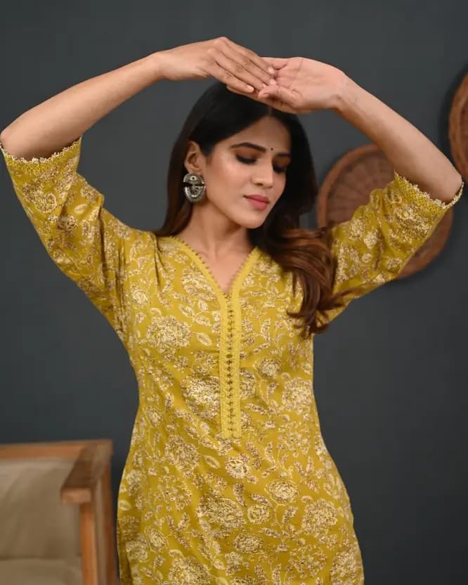 Image of FIRSTRAIN Women Cotton Straight Printed Kurti | Soft Breathable Kurta for Office & Casual Use | | Trendy Festive & Regular Wear Cotton Kurti