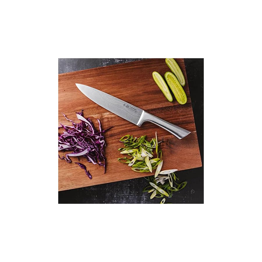 Cuisinepro-Damashiro-7-Piece-Kin-Knife-Block Cuisine::pro Damashiro Knife Block (Kin - 7 Piece Set) - Japanese Knife Set with Glass Holder, Razor Sharp Blades, Damascus Inspired Design