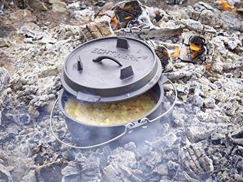 Echtwerk EW-GE-1225 Dutch Oven BBQ Kochtopf ca. 8 L, Bereits eingebrannt - preseasoned, Deckel mit Edelstahl Henkel als Pfanne nutzbar, Grilltopf für Indoor und Outdoor, Big-Edition, Gusseisen
