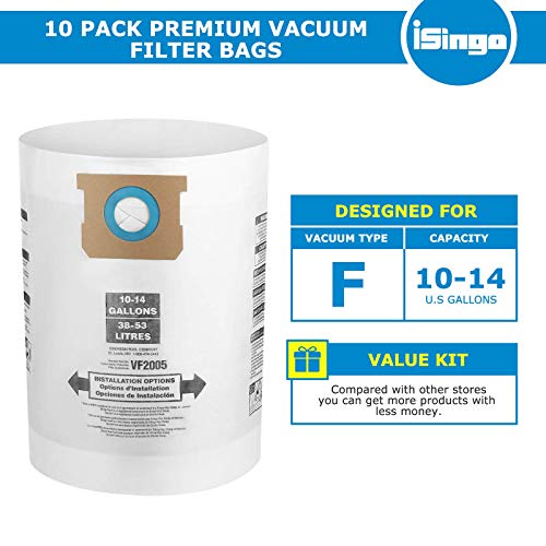 Image of 10 PCS Vacuum Bags Replacement for Shop Vac Bags 10-14 Gallon,Type F 90662 9066200 9066233; Type I 90672 9067200 9067233; VF2005, High Efficiency Disposable Fine Dust Collection Vacuum Filter Bags