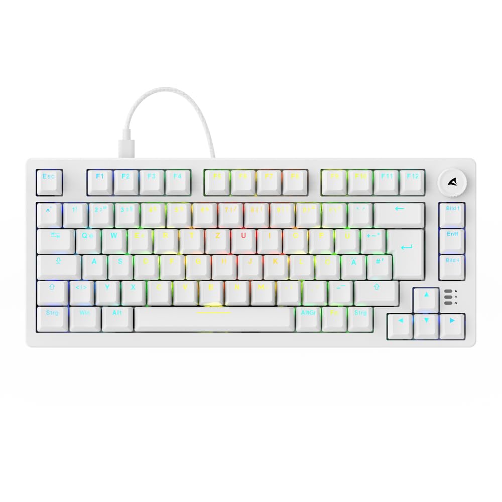 Sharkoon Skiller SGK25 RGB, Gaming Tastatur, 75% Layout, Hot Swap, Huano RED geschmierte Schalter, weiß