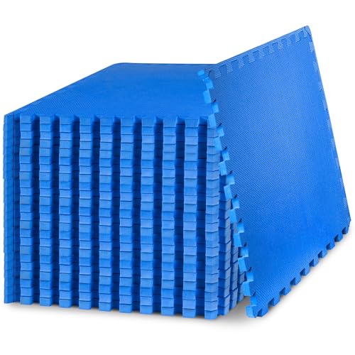 ProsourceFit Weaved Pattern Extra Thick Exercise Puzzle Mat ¾-inch, EVA Foam Interlocking Tiles for Protective, Cushioned Flooring for Home and Gym Equipment; Blue, 96 SQ FT, 24 Tiles