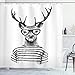 Produktbild ABAKUHAUS Hirsch Duschvorhang, Rentier-Kopf-menschlicher Hipster, Wasser Blickdicht inkl.12 Ringe Langhaltig Bakterie und Schimmel Resistent, 175 x 200 cm, Grau Weiß