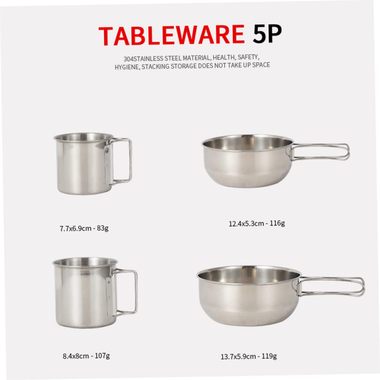 Couverts De Camping Portables en Acier Inoxydable Bol Assiette Tasse Pliables pour La Randonnée