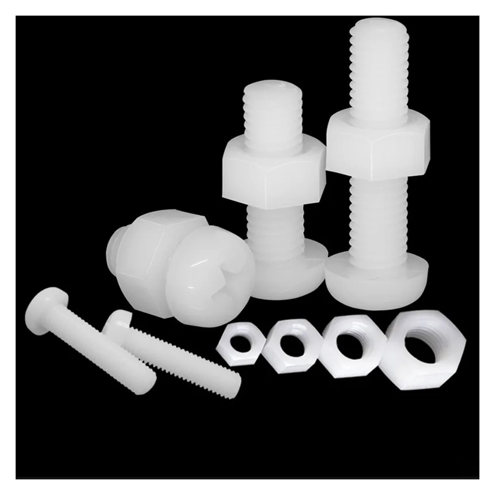 100 Set Combinazione Vite+Dado in Nylon Bianco Testa Tonda Croce Plastica Isolata Croce Bullone Tondo M2 M2.5 M3 M5 M6(M6x30)