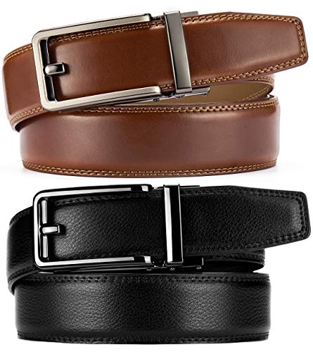 Image of CHAOREN Click Belts for Men 2 Pack - 1 3 /8 inch Leather Ratchet Belt | Trim to Fit, Gift Box, Micro-adjustable, Scratch Resistant Buckle, Formal Suits, Dress Pants, Casual Jeans, Golf