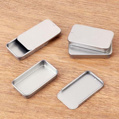 Image of Biugaaufai 60 Pack Silver Mini Rectangular Metal Tins Boxes with Sliding lids, Small Empty Slide Top Metal Tin, Lip Balm Slide Tins with Lid for Crafts, Jewelry, Candies (2.36 x 1.34 x 0.43 Inch)
