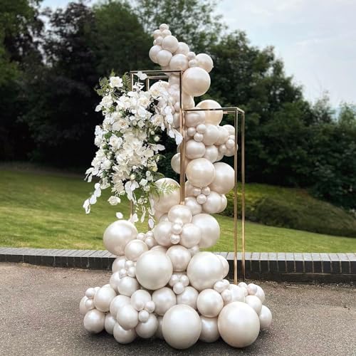Image of Pearl White Sand Balloons 5 Inch, 100 PCS Small Beige Cream Off White Pearl Balloons, Boho Neutral Nude Tan Helium Mini Balloon for Arch Birthday Wedding Bridal Shower Anniversary Party Decoration