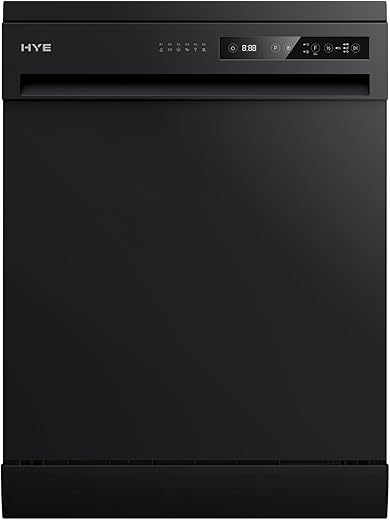 HYE Black Freestanding Dishwasher – 14 Place Settings, Full Size Full Size Dishwasher with 6 Programs, Energy-Efficient, Quiet 49dB, Child Lock - DW0114PB25