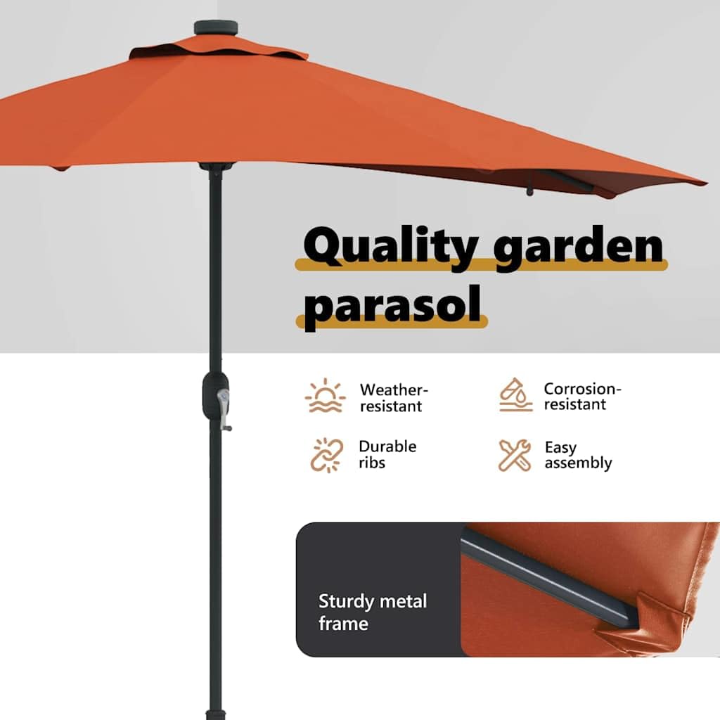 vidaXL Ombrellone da Giardino Mezzano con Luci LED, Tessuto Poliestere Anti-UV e Impermeabile, Manovella Regolabile, Struttura in Alluminio Grigio Scuro, 294 x 150 x 224 cm, Ombrelloni da Patio
