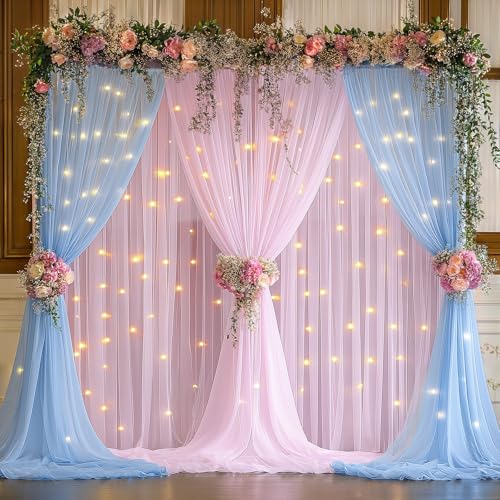 Telón de Fondo de Tul Rosa y Azul con Luces 2 Paneles miniatura 6