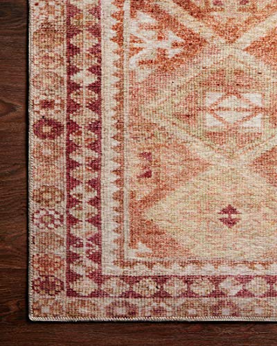 Loloi Layla Collection LAY-16 Natural/Spice 7'-6" x 9'-6" .13" Thick Area Rug, Soft, Durable, Vintage Inspired, Distressed, Low Pile, Non-Shedding, Easy Clean, Printed, Living Room Rug