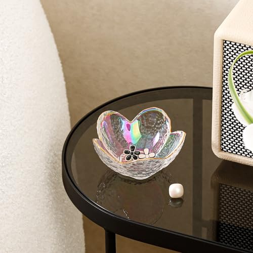 Image of White Flower Jewelry Dish Glass Ring Dish Jewelry Tray Cute Vanity Organizer Room Decor Aesthetic Nightstand Bathroom Decor Trinket Dish Ring Holder Jewellery Tray Valentine's Birthday Gifts for Women