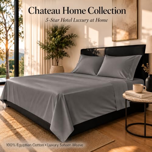 Image of 800TC Queen Sheet Set, Luxury 15 inch Deep Pocket Queen Sheets - Granite Grey | Luxury Egyptian Cotton Cooling Sheets & Pillowcase Sets, No Pill Soft Sateen Weave Bed Sheets Queen Size - OEKO-TEX Certified