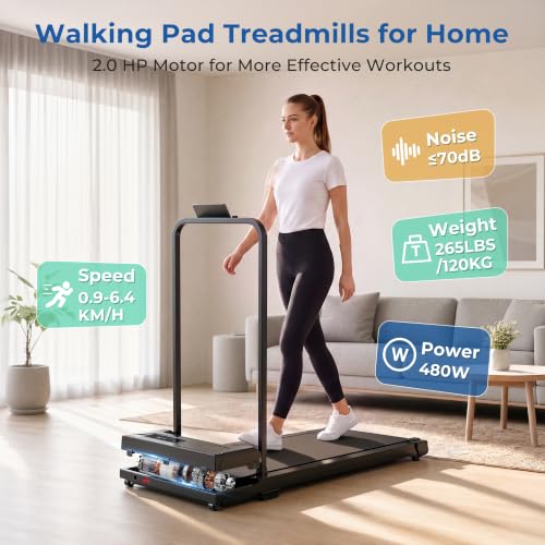 Walking Pad, Treadmill with Handle Bar Foldable Treadmills for Home Indoor Under Desk Portable Compact Electric Walk Pads Small Spaces Office Folding Mini Walking Running Quiet Red Qyraenix - image 3