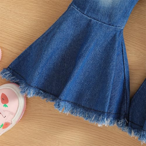 Baby Girl 𝐑uffle Flared Pants Wide Leg Tassel 𝐅rayed 𝐇em Jean High Waist Bell Bottoms Casual Clothes with Poket4