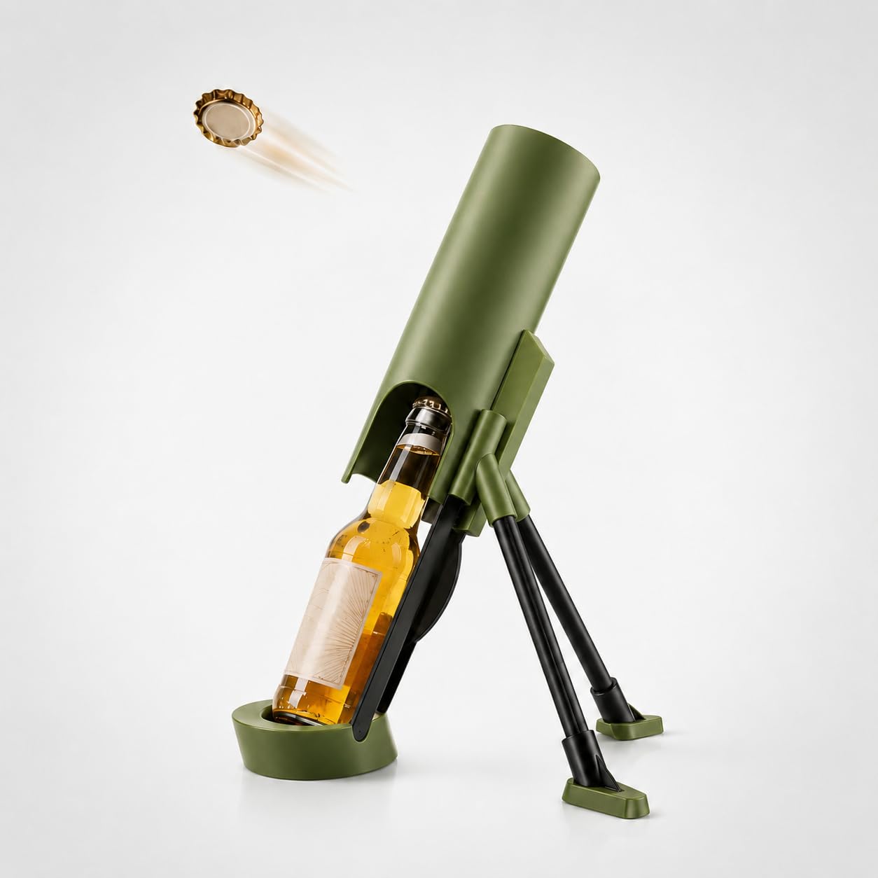 Suffkanone Flaschenöffner, Bieröffner mit Abschuss-Mechanismus für 33-mm-Flaschen, Lustiges Party Gadget für Grillabend, Hausbar und Feiern (Verde)