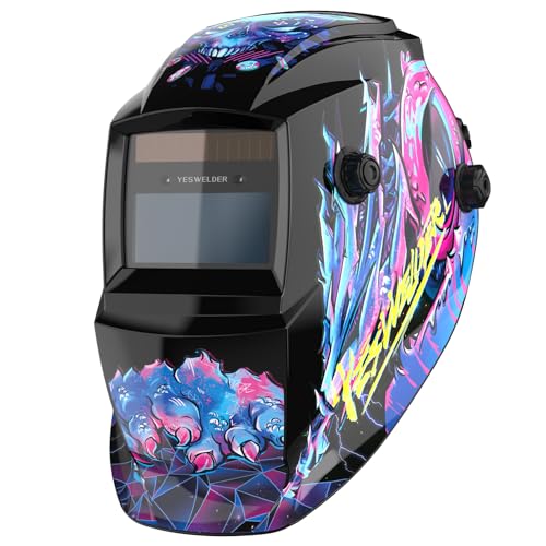 YESWELDER Careta Soldar Automatica Color Verdadero 92.5x42.5mm, Mascara de Soldar Alimentada Energía Solar, Capucha Casco de Soldadura Sombra Ancha 4/9-13 para TIG MIG ARC Grind