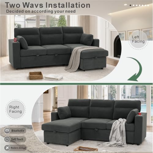Image of KEIKI 82.5 inch Sleeper L Shaped Sofa with Pull Out Bed,