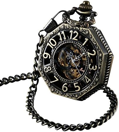 ShoppeWatch Zakhorloge voor heren met ketting | Hand opwindend vintage zakhorloge | klassiek mechanisch uurwerk zakhorloge | 1920s spoorweg Steampunk kostuumaccessoire, Brons, Mechanisch