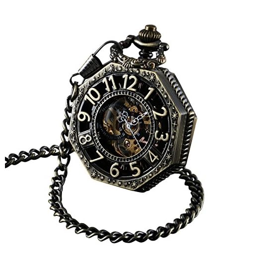 ShoppeWatch Men’s Pocket Watch with Chain | Hand Winding Vintage Pocket Watch | Classic Mechanical Movement Pocketwatch | 1920s Railroad Steampunk Costume Accessory PW-221