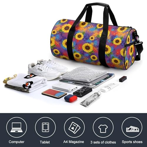 Travel Duffle Gym Bag for Men, Portable Outdoor Overnight Weekender Bag Sunflower Painting Sport Handbag with Shoulder Strap4