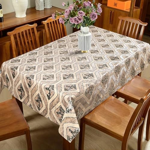 Image of Dakshya Industries PVC Waterproof Withoutlace Dining Table Cover (Size - 54X78 Inch) Rectangle 6 Seater Heat Rasistant, Beige