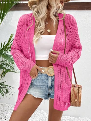 Image of Womens Crochet Cardigan Sweater Lightweight Rib Knit Open Front Sweater Coats Cover Up