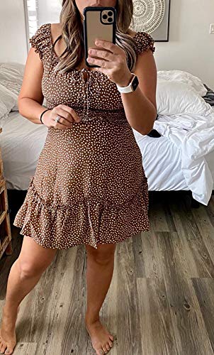 Image of Valphsio Womens Smocked Dress Ruffle Floral Tie Front Boho Short Dresses