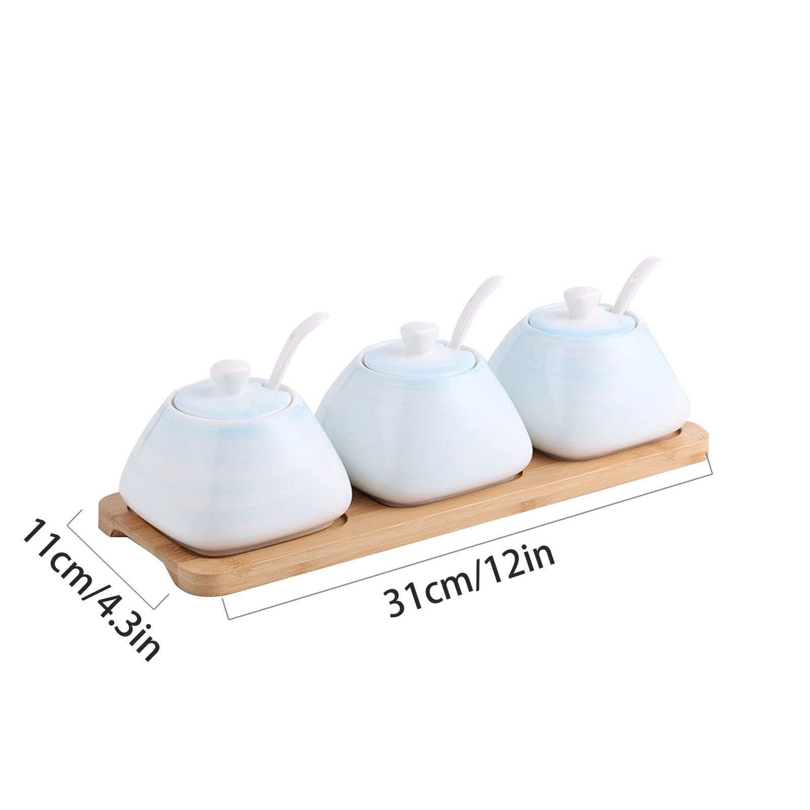Tarro de especias de porcelana, azucarero, azucarero de cerámica colorido con tapa, azucarero de porcelana con cuchara, salero pequeño, tarro de almacenamiento, for cafetería, restaurante-azul-individ