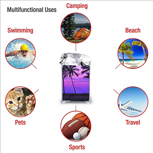 Palm Tree Purple Sunset Quick Dry Bath Towels For Bathroom Microfiber Beach Towel Bath Sheets With Hanging Loop And Pvc Bag 63X31.5 Inch #TOP5