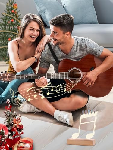 Light Up Guitar Pick Holder—Note-Shaped Cool Gifts for Music Lovers,Acrylic Guitar Pick Display and Storage With Wooden Base，Unique Guitar Accessories