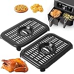 GCQ Air Fryer Grill Pan for Ninja Foodi AF300UK 6 in 1 7.6L Dual Zone Digital Air Fryers, 2 Packs Replacement Air Fryer Crisper Plate Grill Plate Tray Accessories with Rubber Bumpers, Dishwasher Safe