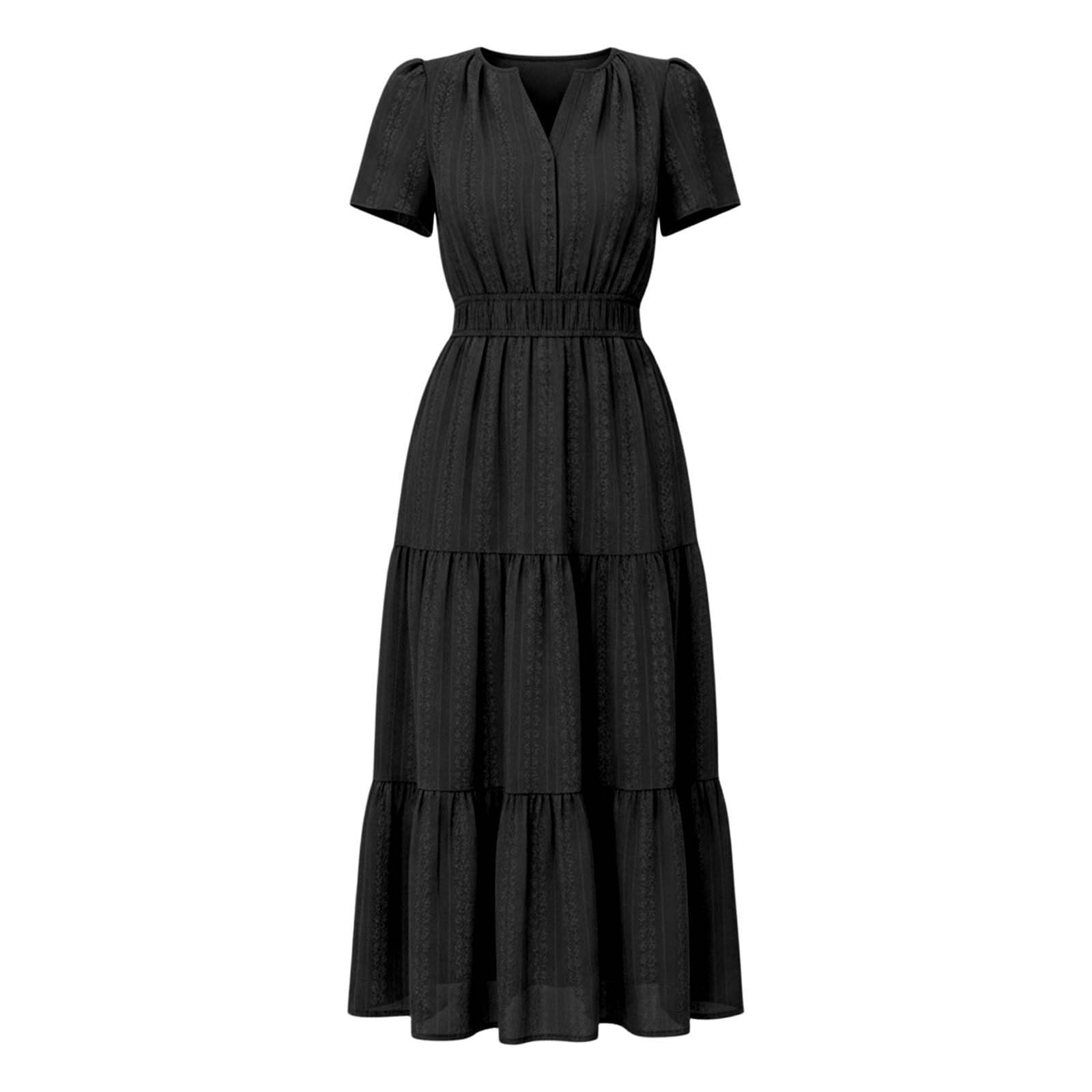 Robe d'été Unie à Manches Courtes, col élégant et Poches, Style décontracté