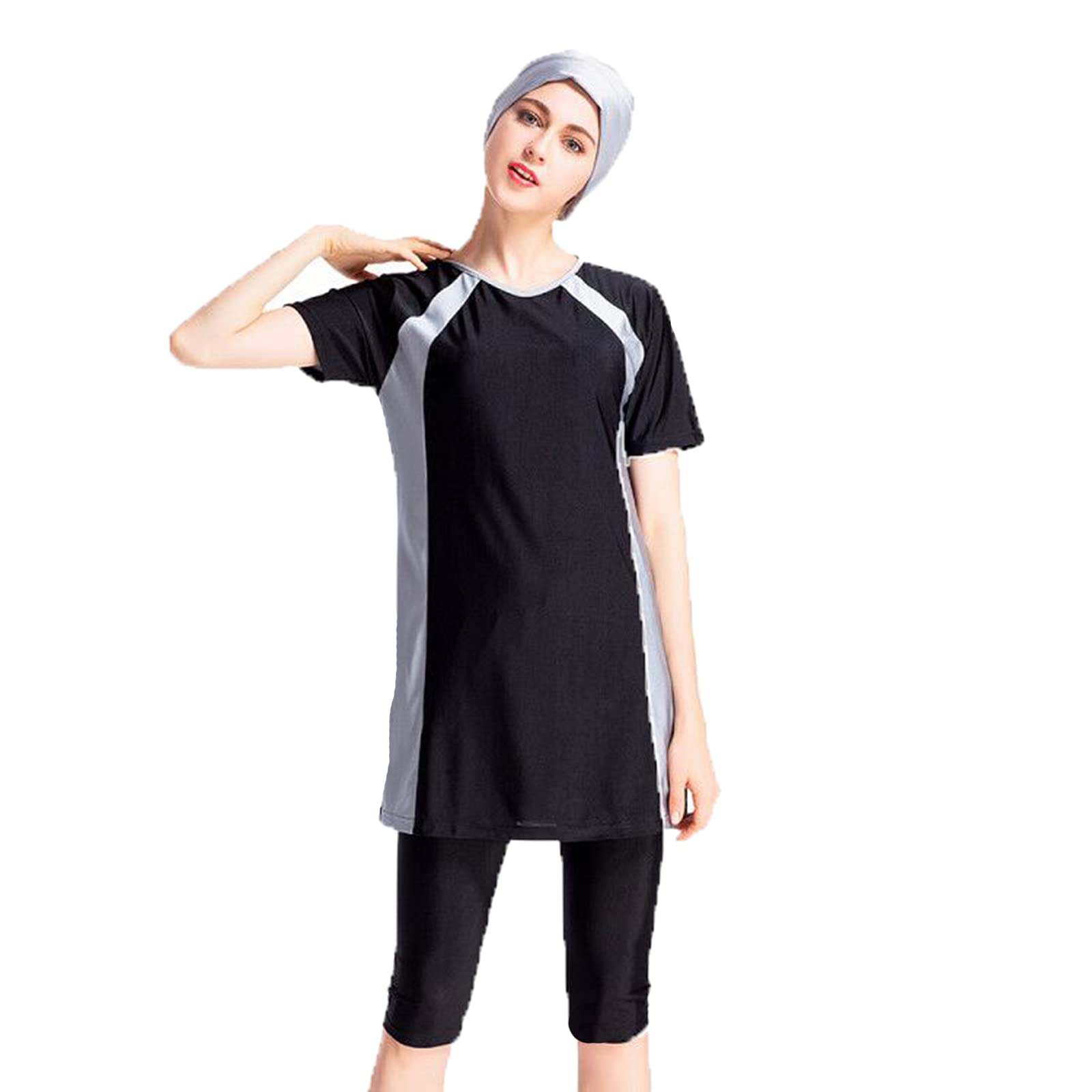 Pantaloni Corti a Maniche Corte Burkini Costumi da Bagno Musulmani Set 3 Pezzi Plus Size Costume da Bagno Islamico Turchia Costumi da Bagno Donna con Hijab