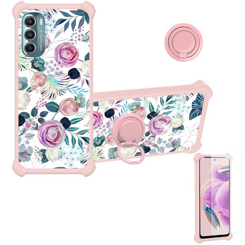 Kinetijy Case Compatible for Motorola Moto G Stylus 3rd Gen 2022 Phone Case Cover [with 1* Tempered Glass Screen Protector][Hard PC + Soft Silicone][Ring Support] [Colorful Reflect Light] IMDF-HUA3