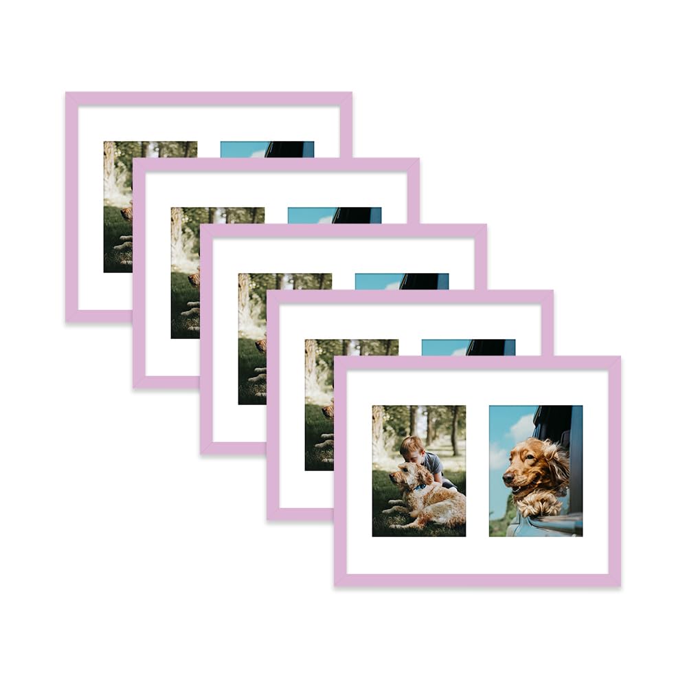 Lilac Multi Photo Frame - Holds 2 x 7x5 Pictures, Family Collage Picture Frame for Wall Display, 14x11 Frame size, Set of 5