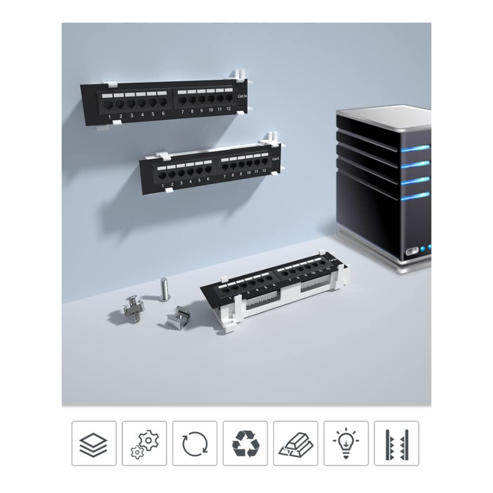 1U 12 Ports Cat6 Unshielded Wallmount Patch Panel UTP Ethernet Patch Panel with RJ45 Cat6 Adapter Patch Panel
