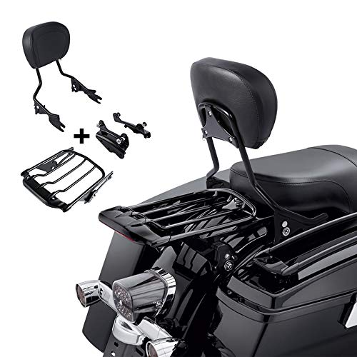 SLMOTO Detachable Backrest Sissy Bar+Luggage Rack+4-Point Docking Hardware Kit Fits for Harley Touring Road King Street Glide 2009-2013