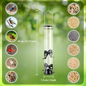 Backyard Expressions Tall Tube Bird Feeder - Durable Hanging Wild Bird Feeder for Wild Birds - 16" Tall, 4-Port Design Backyard Expressions Tall Tube Bird Feeder Durable Hanging Wild Bird Feeder for Wild Birds 16 Tall 4 Port Design