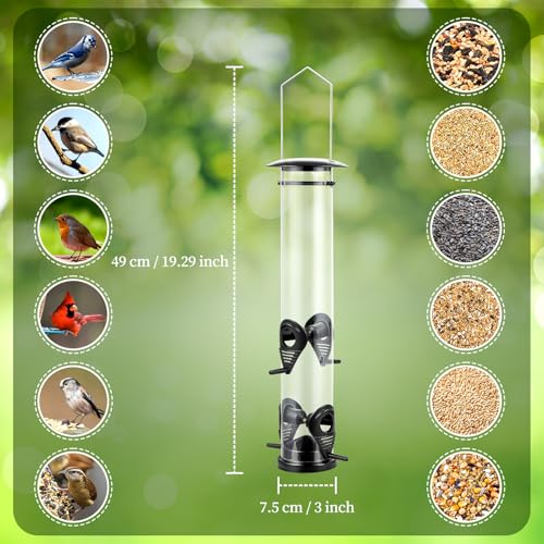 Backyard-Expressions-Tall-Tube-Bird-Feeder-Durable-Hanging-Wild-Bird-Feeder-for-Wild-Birds-16-Tall-4-Port-Design Backyard Expressions Tall Tube Bird Feeder Durable Hanging Wild Bird Feeder for Wild Birds 16 Tall 4 Port Design