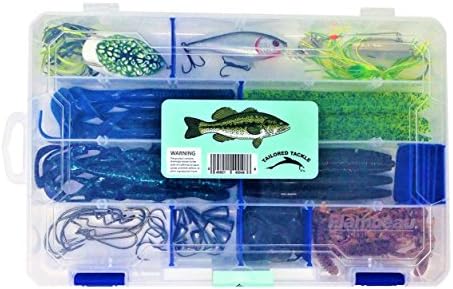 Bass Fishing Lures Tackle Box 60pc 1 Bass Crankbait 1 Topwater Frog 1 Spinnerbait 30 Soft Bait Bass Worms Grubs Stick Bait 10 Bass Worm Hooks 5 Wacky Rig Octopus Hooks 9 Bass Worm Weights 2 Bass Jigs