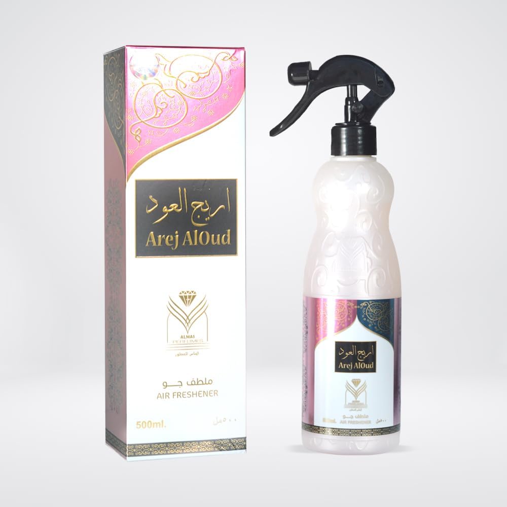 Almas Perfumes Arej Al Oud Air Freshener - 480 ML 16.9FL.OZ of Fabric spray - Natural Aged Oud Scent - Odor Fighting Room Spray - long lasting Aroma for home