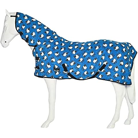 Horse Master Sheep Printed Standard Fleece Rug - Lightweight Travel Cooler Turnout Rug without Neck - Pony Breathable Protective Riding Sheet for Stable fields and Yard,BLU/S.NECK,5'9 Cover
