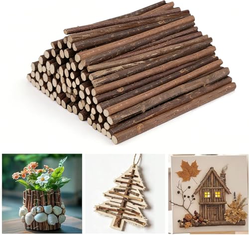 Morofme 100 Stück Holzstäbe zum Basteln Natur Holzstäbe Originalschnitt mit Rinde Rundstab Zweige Deko für DIY Handwerk 12cm klein Holzstäbchen Ast für Bastelholz Modellbau DIY Heimdeko