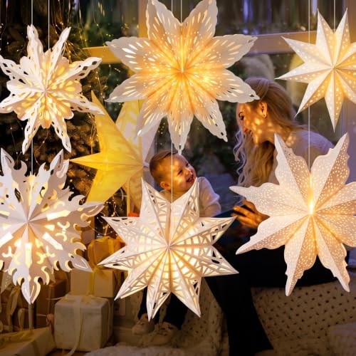 Image of Watersay 6 Pack Snowflake Paper Lantern LED, 18 x 14 x 10 Inch, Novel